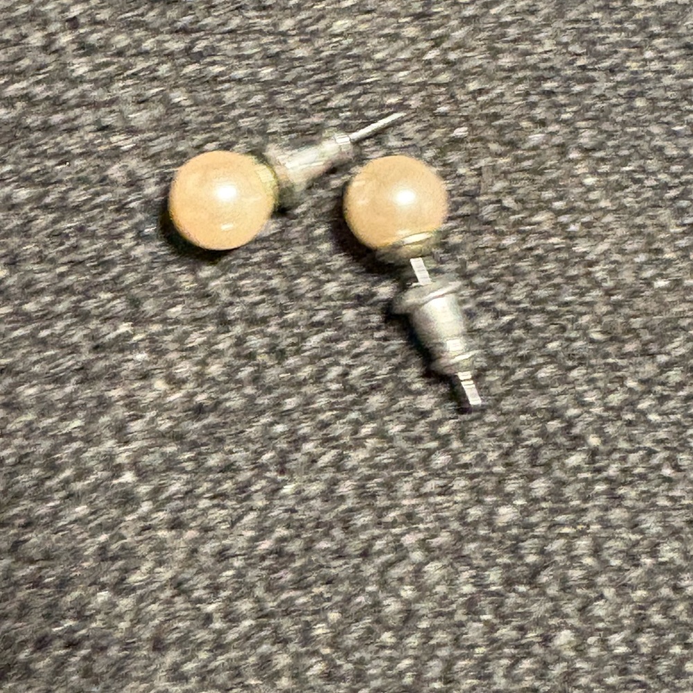 Cream and Silver Pearl Stud Earrings